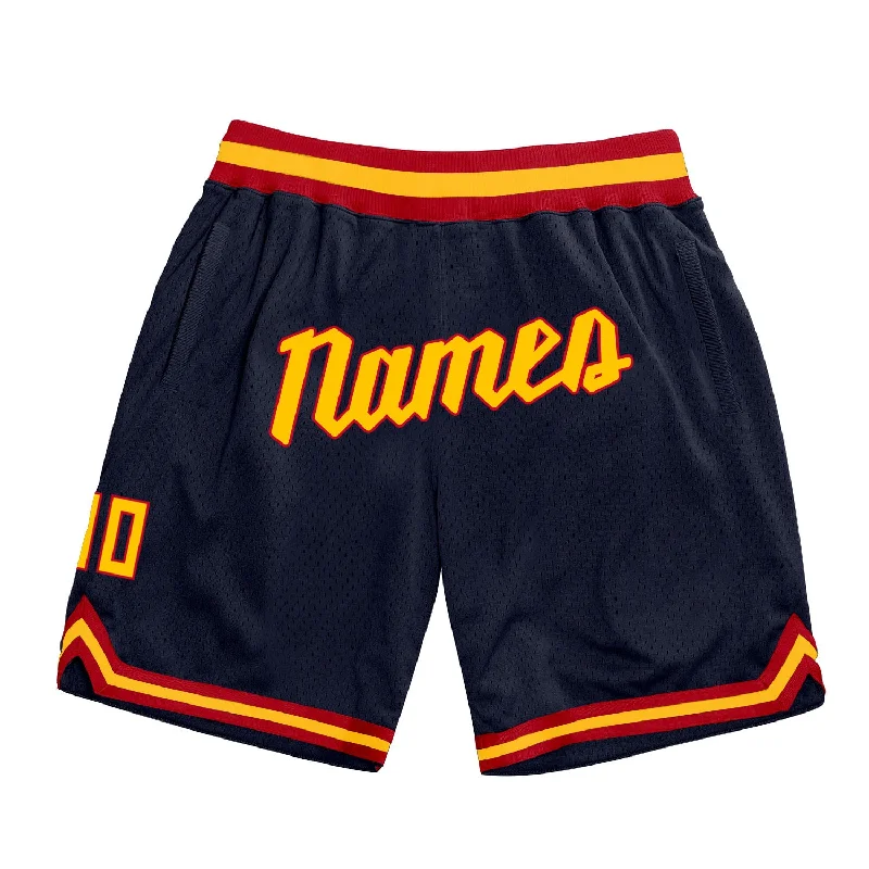 Men's basketball shorts moisture-hybrid -Custom Navy Gold-Red Authentic Throwback Basketball Shorts