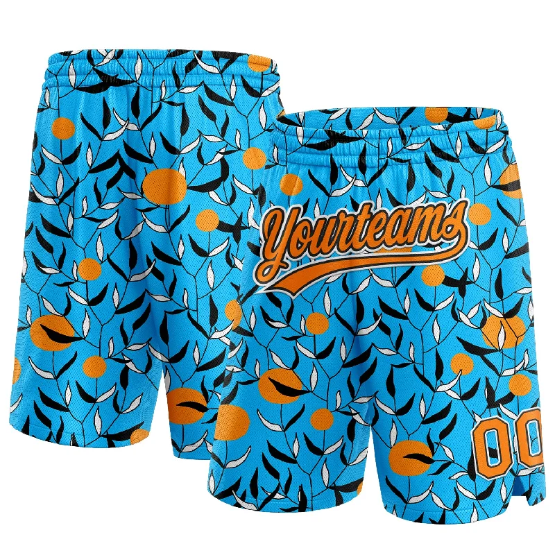 Men's basketball shorts relaxed-hybrid -Custom Lakes Blue Bay Orange-Black 3D Pattern Hawaii Leaves And Orange Authentic Basketball Shorts