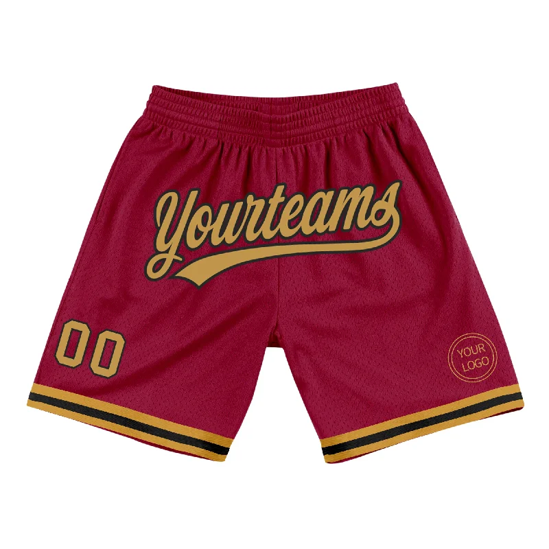 Men's basketball shorts lightweight-pro -Custom Maroon Old Gold-Black Authentic Throwback Basketball Shorts