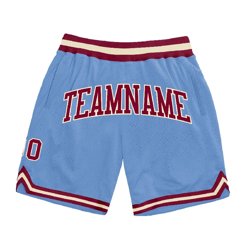 Men's basketball shorts sweat-team -Custom Light Blue Maroon-Cream Authentic Throwback Basketball Shorts