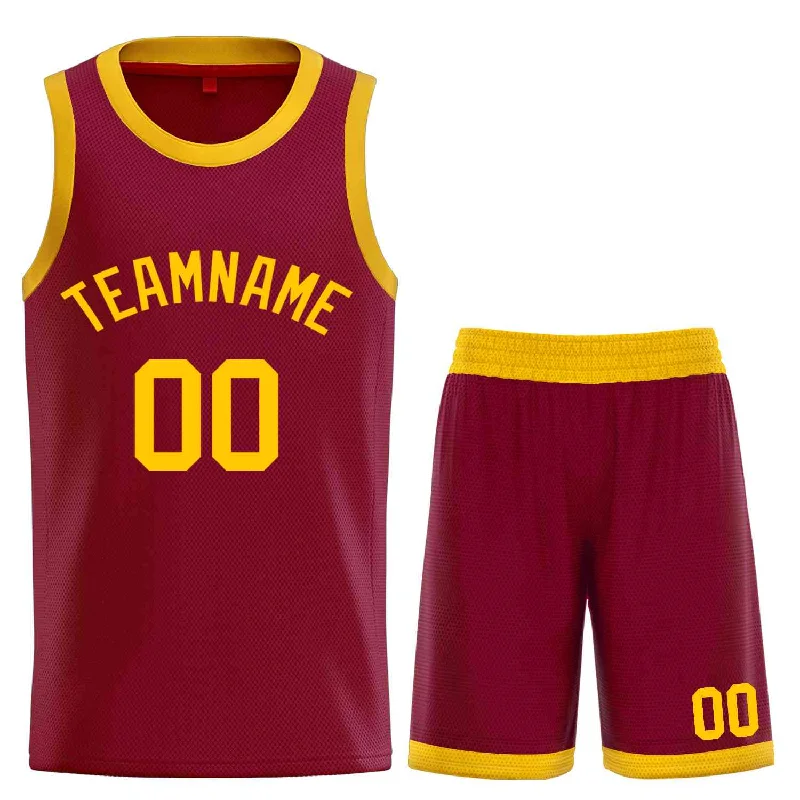 Men's basketball uniform player edition -Custom Maroon Yellow-Classic Sets Curved Basketball Jersey