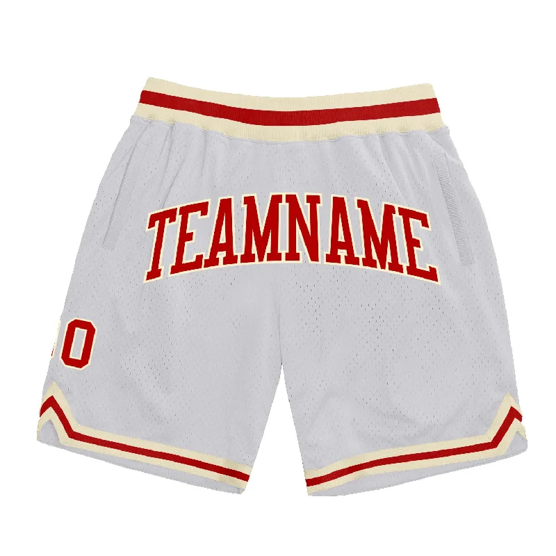 Men's basketball shorts elite-bold -Custom White Red-Cream Authentic Throwback Basketball Shorts