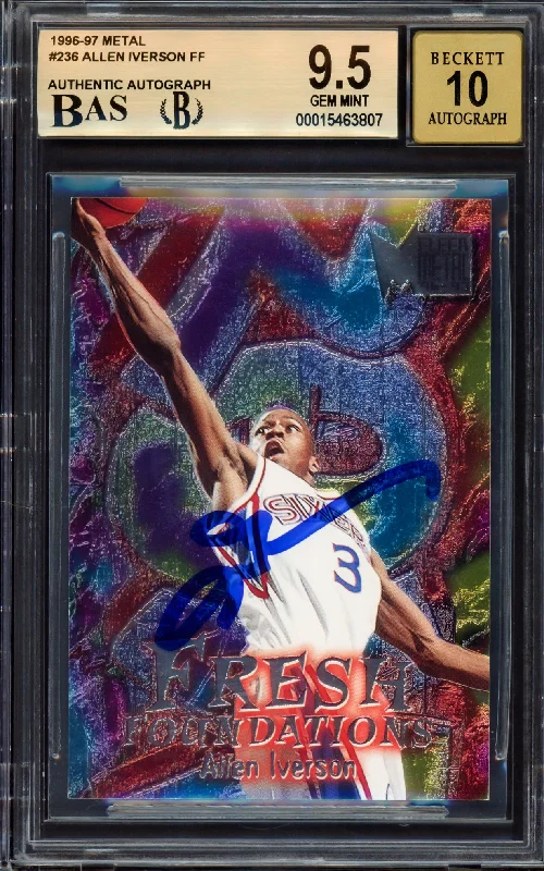 Men's basketball card lightweight special -Allen Iverson Autographed 1996-97 Metal Rookie Card #236 Philadelphia 76ers BGS 9.5 Auto Grade Gem Mint 10 Beckett BAS #15463807