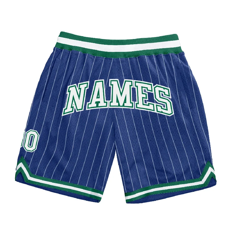 Men's basketball shorts durable-sleek -Custom Royal White Pinstripe White-Kelly Green Authentic Basketball Shorts