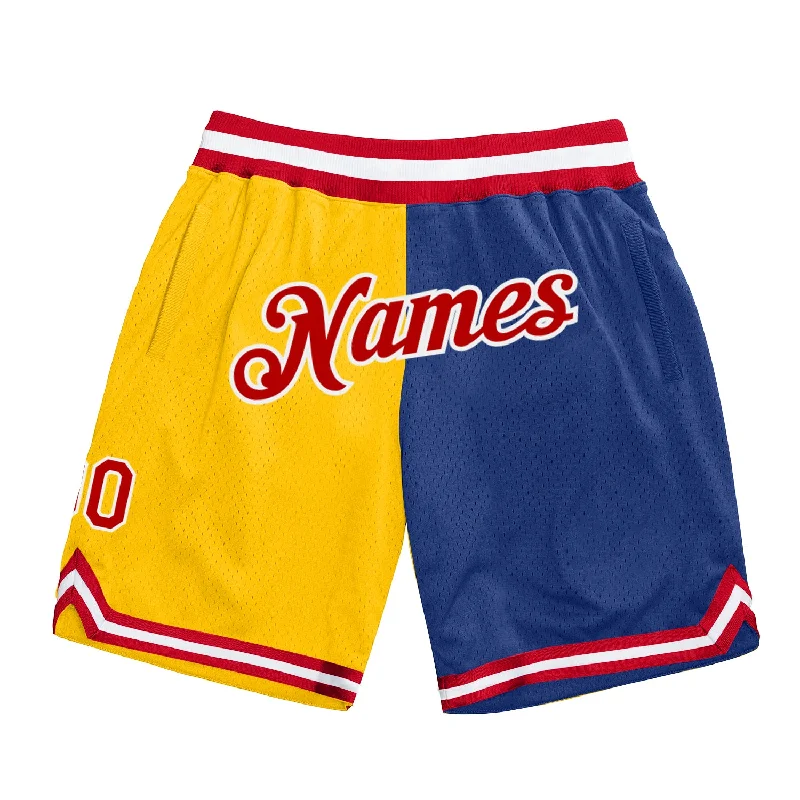 Men's basketball shorts hybrid-rugged -Custom Gold Red-Royal Authentic Throwback Split Fashion Basketball Shorts