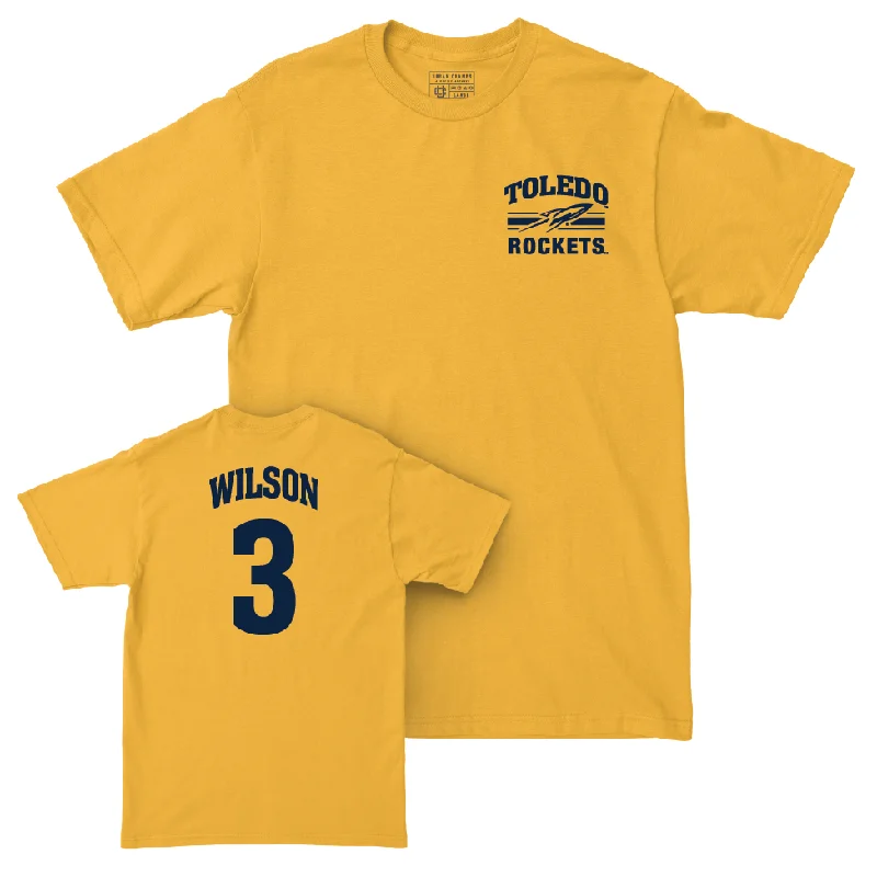 Men's basketball T-shirt custom special -Toledo Men's Basketball Gold Victory Tee - Sonny Wilson | #3