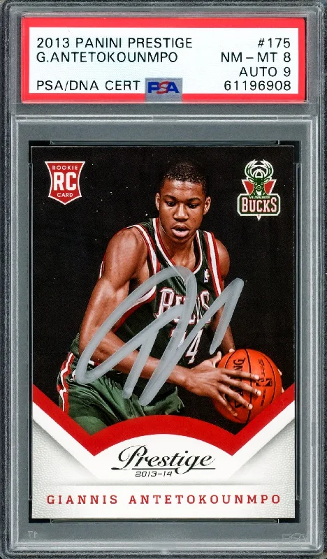 Men's basketball card trendy deal -Giannis Antetokounmpo Autographed 2013 Panini Prestige Rookie Card #175 Milwaukee Bucks PSA 8 Auto Grade Mint 9 PSA/DNA #61196908