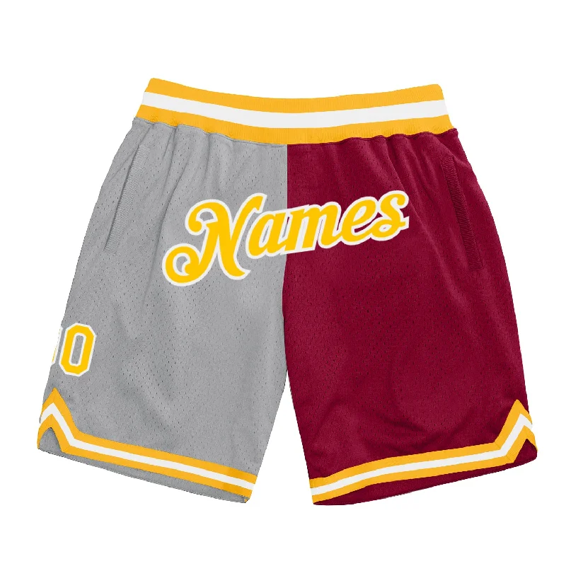 Men's basketball shorts breathable-elite -Custom Gray Gold-Maroon Authentic Throwback Split Fashion Basketball Shorts