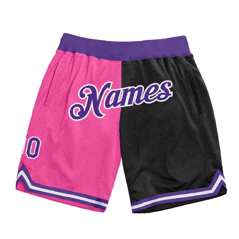 Men's basketball shorts sport-dynamic -Custom Pink Purple-Black Authentic Throwback Split Fashion Basketball Shorts