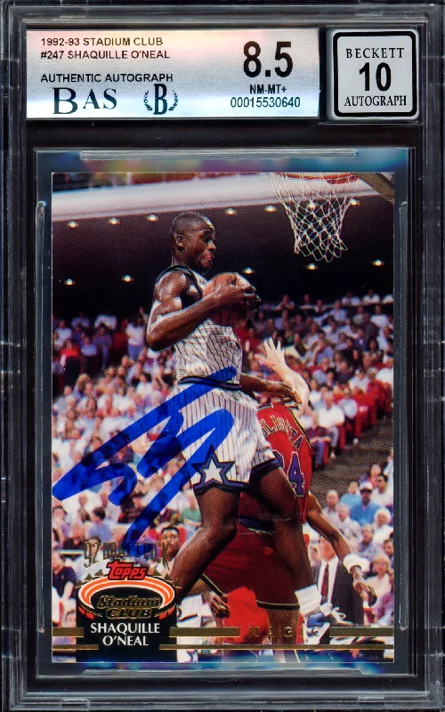 Men's basketball card sport assortment -Shaquille "Shaq" O'Neal Autographed 1992-93 Stadium Club Rookie Card #247 Orlando Magic BGS 8.5 Auto Grade Gem Mint 10 Beckett BAS #15530640