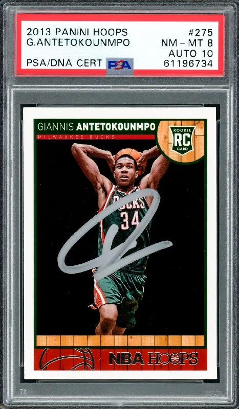 Men's basketball card sport sale -Giannis Antetokounmpo Autographed 2013 Panini Hoops Rookie Card #275 Milwaukee Bucks PSA 8 Auto Grade Gem Mint 10 PSA/DNA #61196734