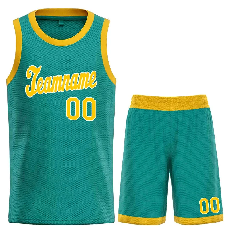 Men's basketball uniform pro outfit -Custom Teal Yellow-White Classic Sets Sports Uniform Basketball Jersey