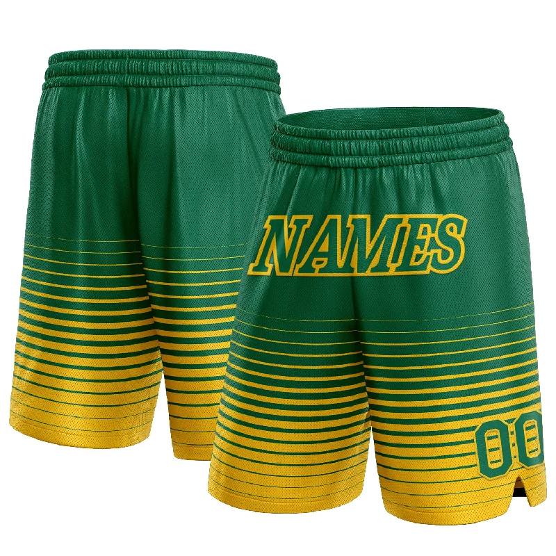 Men's basketball shorts tournament-fit -Custom Kelly Green Yellow Pinstripe Fade Fashion Authentic Basketball Shorts