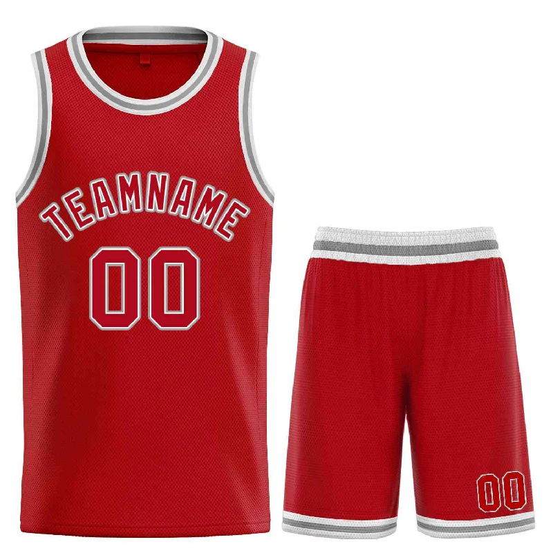 Men's basketball uniform stylish shorts -Custom Red White-Classic Sets Curved Basketball Jersey