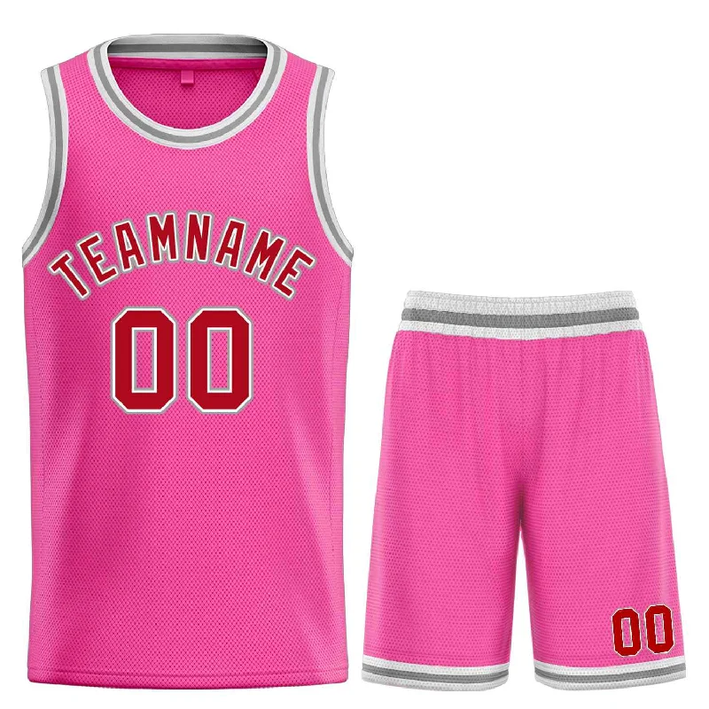 Men's basketball uniform design style -Custom Pink Red-Gray Classic Sets Bull Basketball Jersey