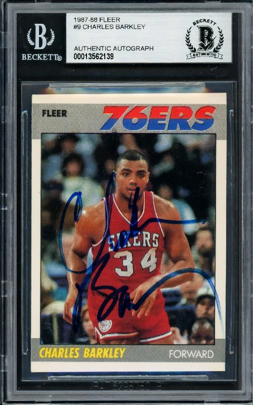 Men's basketball card rare insert -Charles Barkley Autographed 1987-88 Fleer Card #9 Philadelphia 76ers Vintage Signature Beckett BAS #13562139