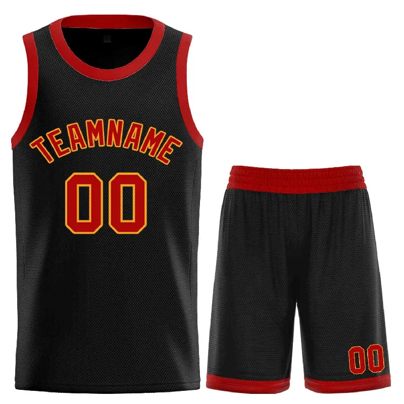 Men's basketball uniform pro fit -Custom Black Red-Yellow Classic Sets Curved Basketball Jersey