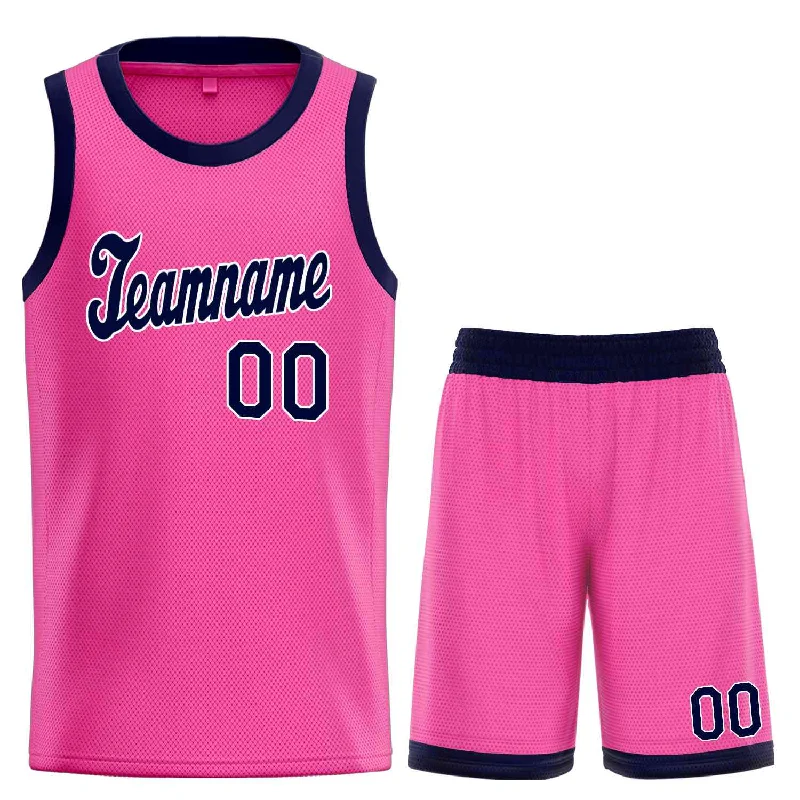 Men's basketball uniform player name -Custom Pink Navy-White Classic Sets Sports Uniform Basketball Jersey