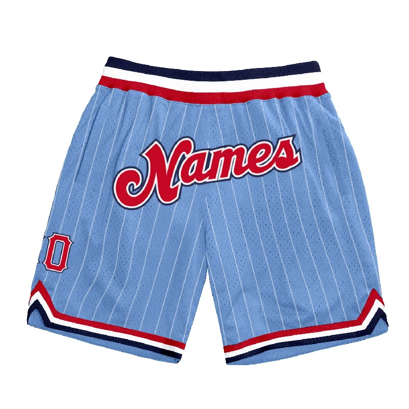 Men's basketball shorts durable-team -Custom Light Blue White Pinstripe Red-Navy Authentic Basketball Shorts