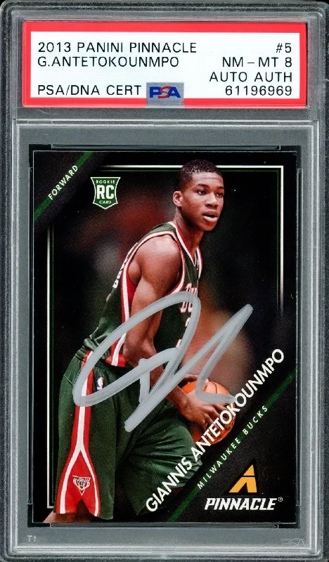 Men's basketball card sport offer -Giannis Antetokounmpo Autographed 2013 Panini Pinnacle Rookie Card #5 Milwaukee Bucks PSA 8 PSA/DNA #61196969