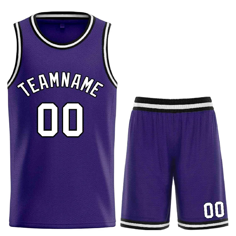 Men's basketball uniform official supplier -Custom Purple White-Black Bull Classic Sets Curved Basketball Jersey