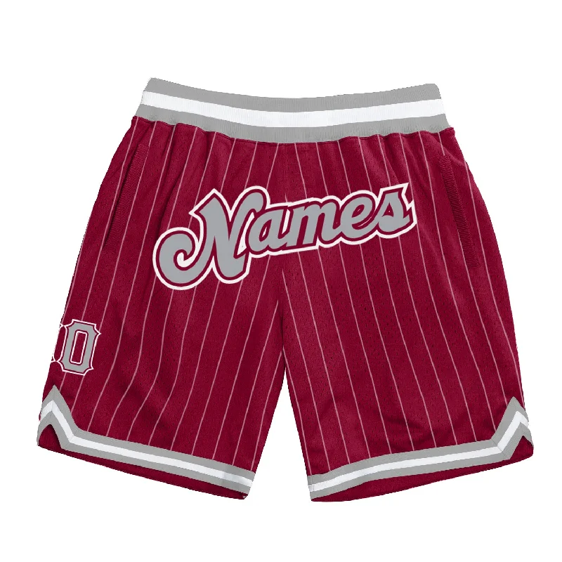 Men's basketball shorts urban-dynamic -Custom Maroon White Pinstripe Gray-White Authentic Basketball Shorts