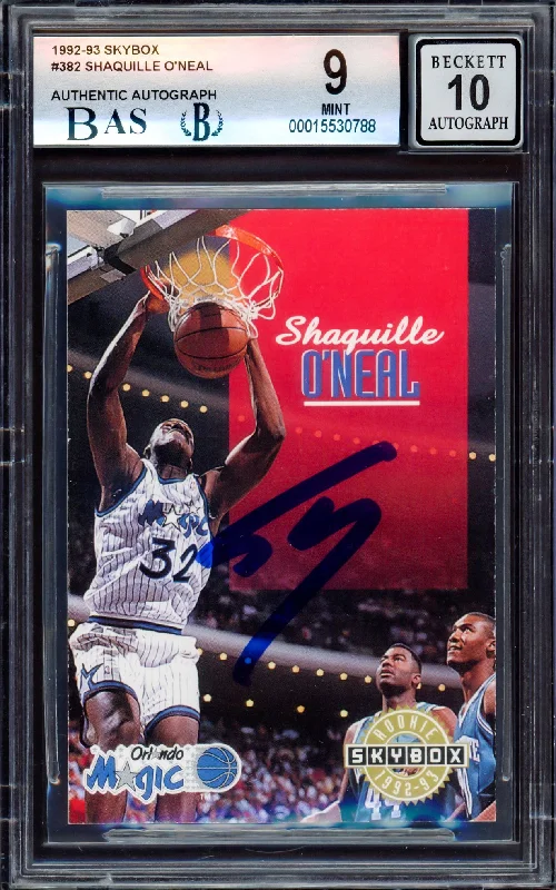 Men's basketball card team offer -Shaquille "Shaq" O'Neal Autographed 1992-93 Skybox Rookie Card #382 Orlando Magic BGS 9 Auto Grade Gem Mint 10 Beckett BAS Stock #214857