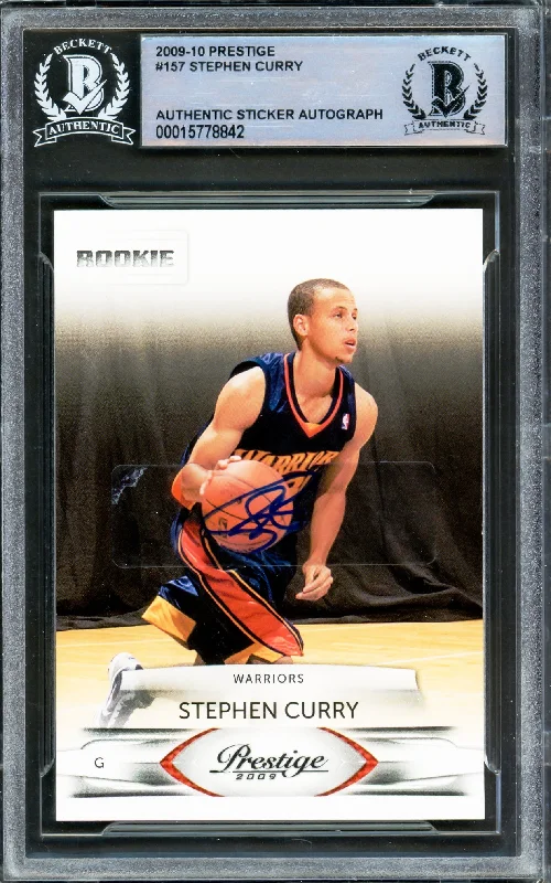 Men's basketball card premium quality -Stephen Curry Autographed 2009-10 Panini Prestige Rookie Card #157 Golden State Warriors Beckett BAS #15778842