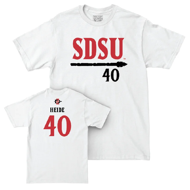 Men's basketball T-shirt pro combo -SDSU Men's Basketball White Staple Comfort Colors Tee - Miles Heide #40