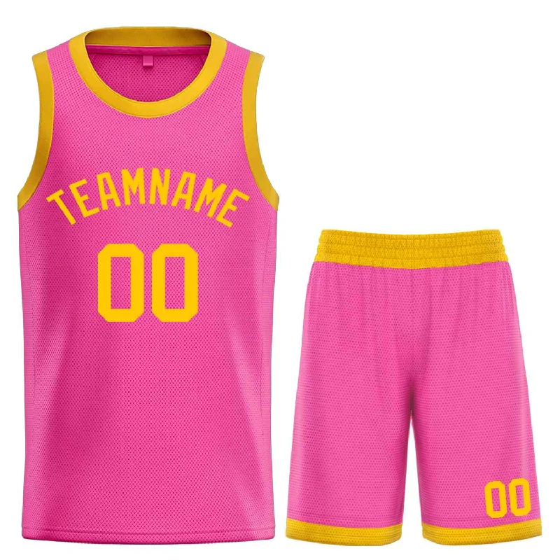 Men's basketball uniform sports sale -Custom Pink Yellow Classic Sets Bull Basketball Jersey