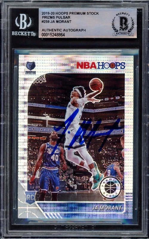 Men's basketball card trendy sale -Ja Morant Autographed 2019-20 Hoops Premium Stock Prizms Pulsar Rookie Card #259 Memphis Grizzlies Beckett BAS #15248864