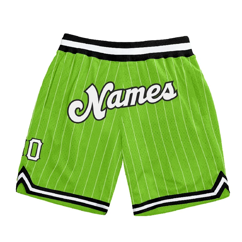 Men's basketball shorts dynamic-performance -Custom Neon Green White Pinstripe White-Black Authentic Basketball Shorts