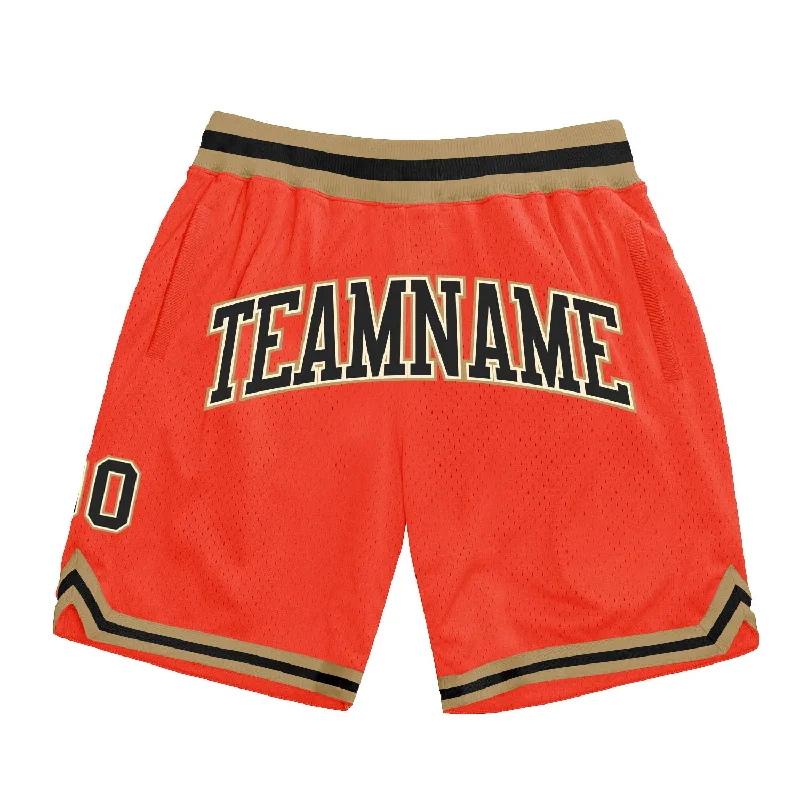 Men's basketball shorts breathable-hybrid -Custom Orange Black Cream-Old Gold Authentic Throwback Basketball Shorts