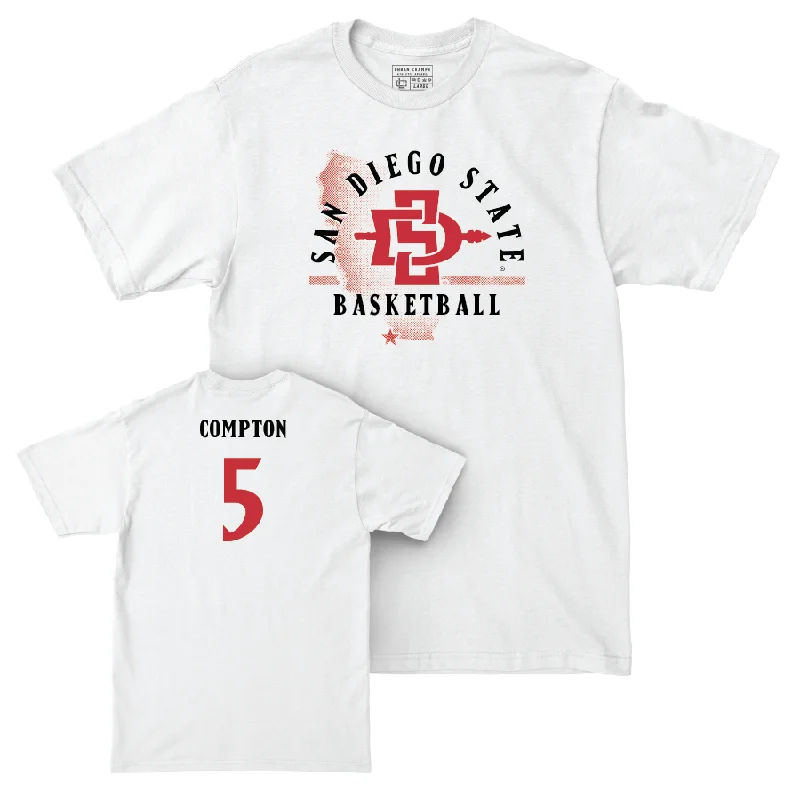 Men's basketball T-shirt team essentials -SDSU Men's Basketball White State Comfort Colors Tee  - Pharaoh Compton