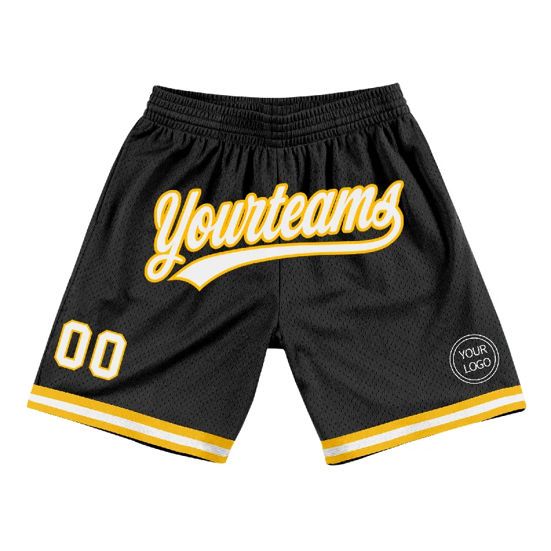 Men's basketball shorts relaxed-bold -Custom Black White-Gold Authentic Throwback Basketball Shorts