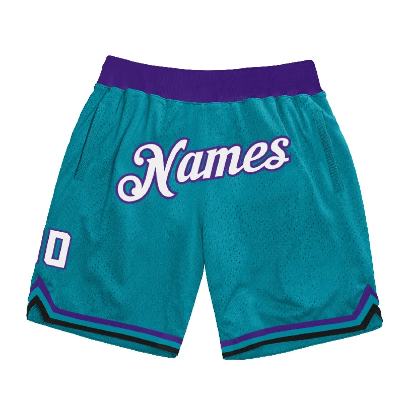 Men's basketball shorts sport-team -Custom Teal White-Purple Authentic Throwback Basketball Shorts