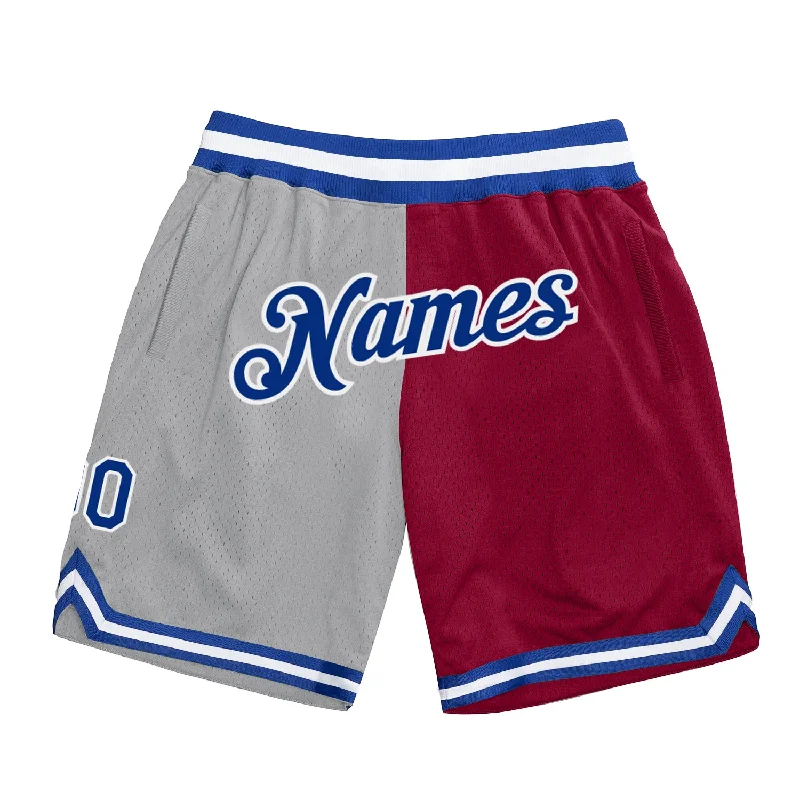 Men's basketball shorts bold-style -Custom Gray Royal-Maroon Authentic Throwback Split Fashion Basketball Shorts