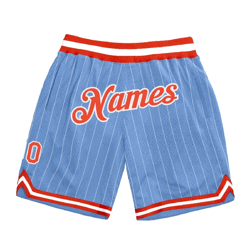 Men's basketball shorts sport-pro -Custom Light Blue White Pinstripe Orange-White Authentic Basketball Shorts