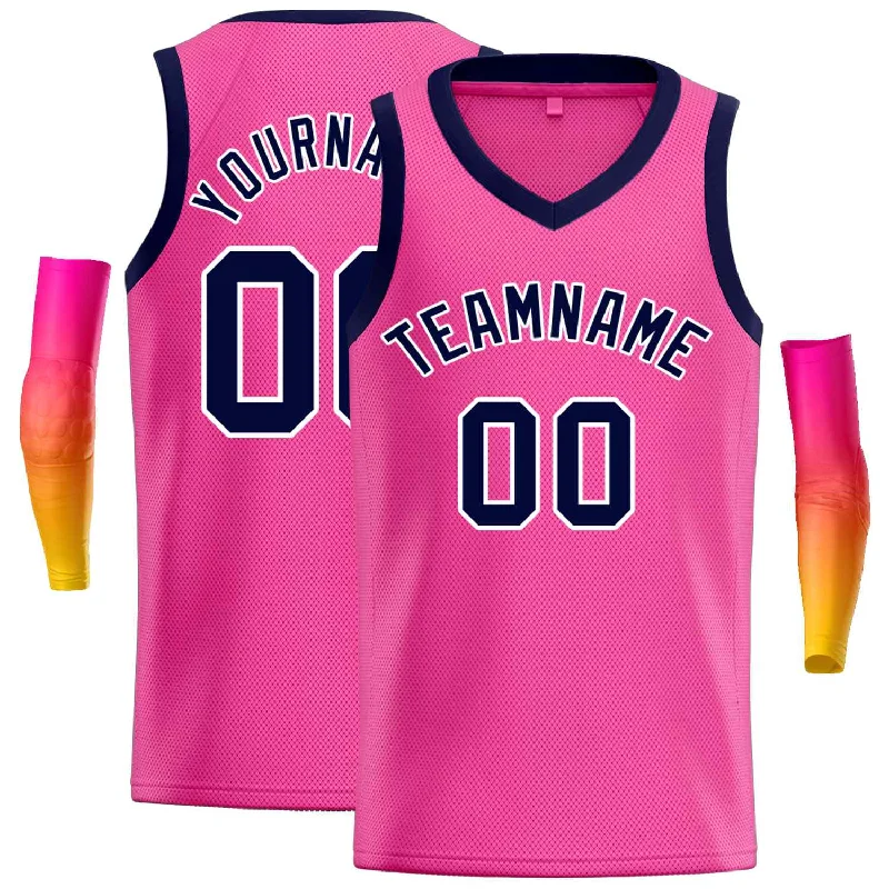 Men's basketball uniform sports package -Custom Pink Navy Classic Tops Men Casual Basketball Jersey