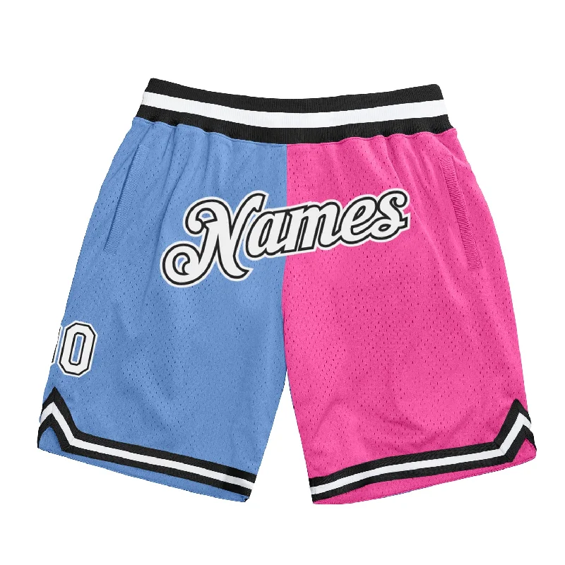 Men's basketball shorts sleek-dynamic -Custom Light Blue White-Pink Authentic Throwback Split Fashion Basketball Shorts