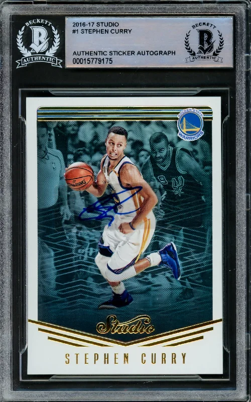 Men's basketball card leading brands -Stephen Curry Autographed 2016-17 Panini Studio Card #1 Golden State Warriors Beckett BAS #15779175