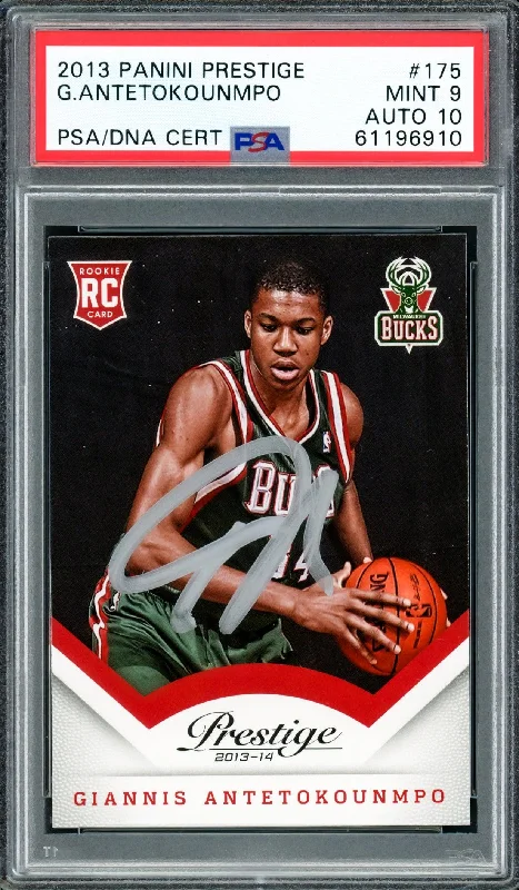 Men's basketball card affordable offer -Giannis Antetokounmpo Autographed 2013 Panini Prestige Rookie Card #175 Milwaukee Bucks PSA 9 Auto Grade Gem Mint 10 PSA/DNA #61196910