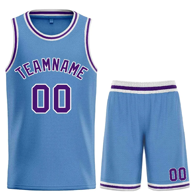 Men's basketball uniform performance clothing -Custom Light Blue Purple-White Bull Classic Sets Basketball Jersey