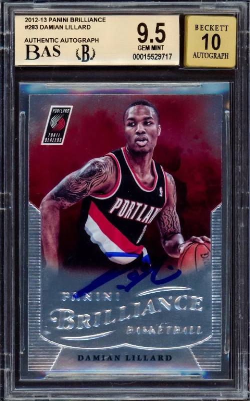 Men's basketball card squad discount -Damian Lillard Autographed 2012-13 Panini Brilliance Rookie Card #283 Portland Trail Blazers BGS 9.5 Auto Grade Gem Mint 10 Beckett BAS Stock #214865