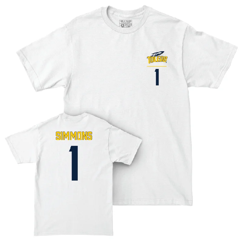 Men's basketball T-shirt loose fit style -Toledo Men's Basketball White Logo Comfort Colors Tee - Javan Simmons | #1