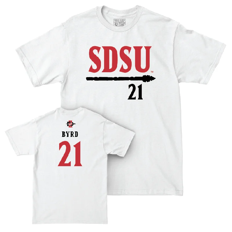 Men's basketball T-shirt premium kit -SDSU Men's Basketball White Staple Comfort Colors Tee - Miles Byrd #21