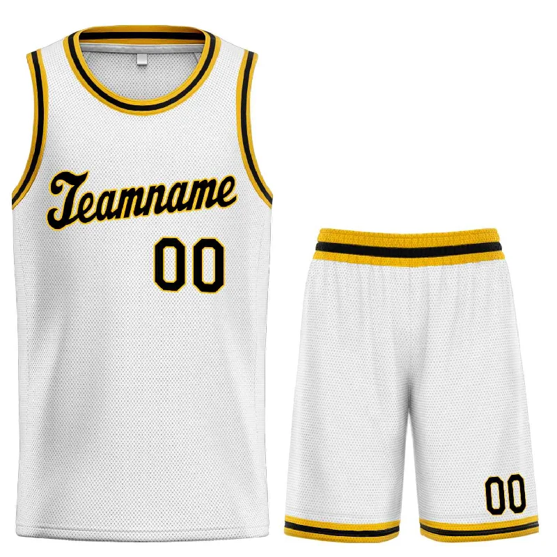 Men's basketball uniform slim fit design -Custom White Black-Yellow Classic Sets Sports Uniform Basketball Jersey