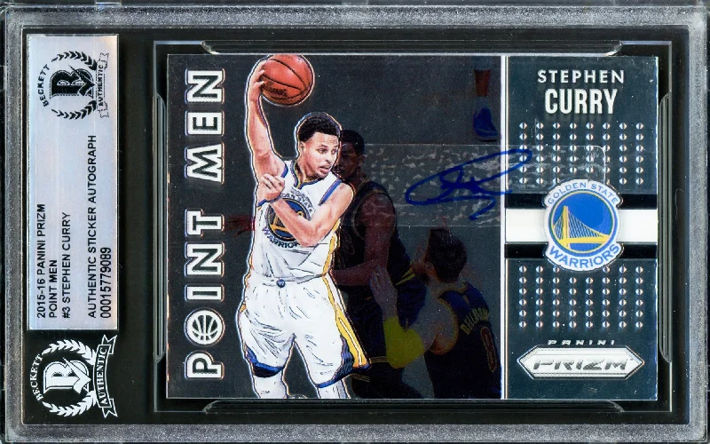 Men's basketball card team pack -Stephen Curry Autographed 2015-16 Panini Prizm Point Men Card #3 Golden State Warriors Beckett BAS #15779089