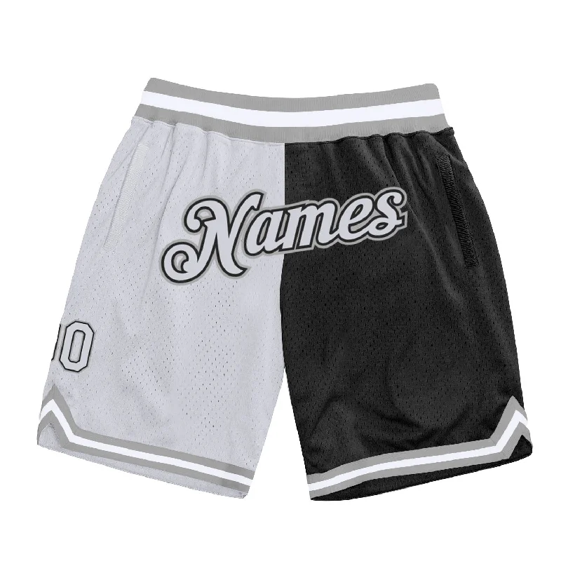 Men's basketball shorts urban-dynamic -Custom Black White-Gray Authentic Throwback Split Fashion Basketball Shorts