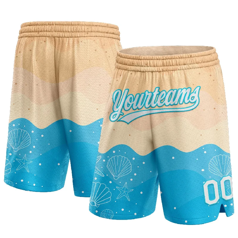 Men's basketball shorts sweat-urban -Custom Cream White-Lakes Blue 3D Pattern Beach Authentic Basketball Shorts